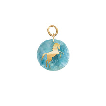 18k Gold Horse Pendant on Aquamarine Stone Disc