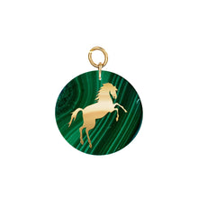 18k Gold Horse Pendant on Malachite Stone Disc