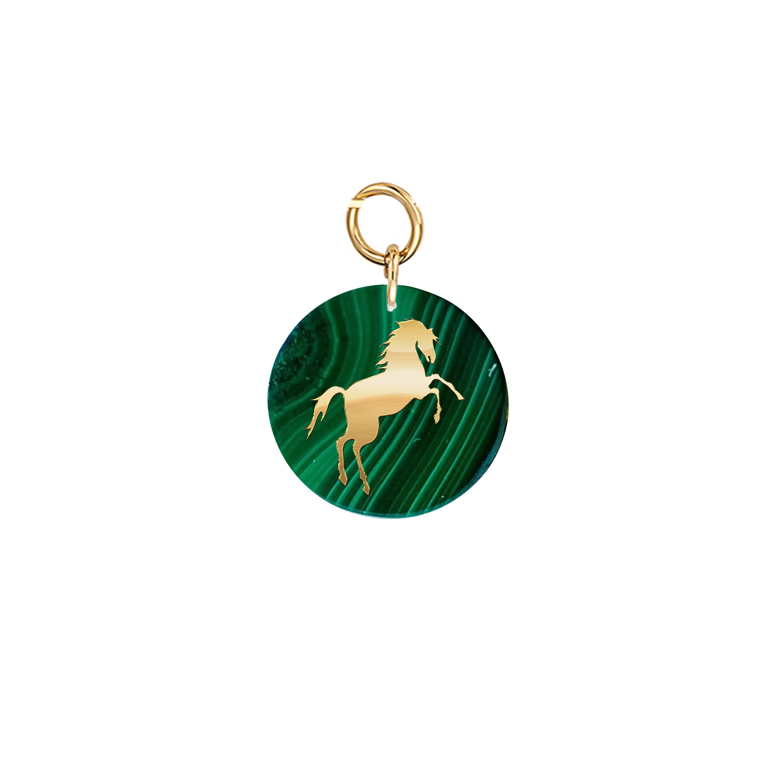 18k Gold Horse Pendant on Malachite Stone Disc