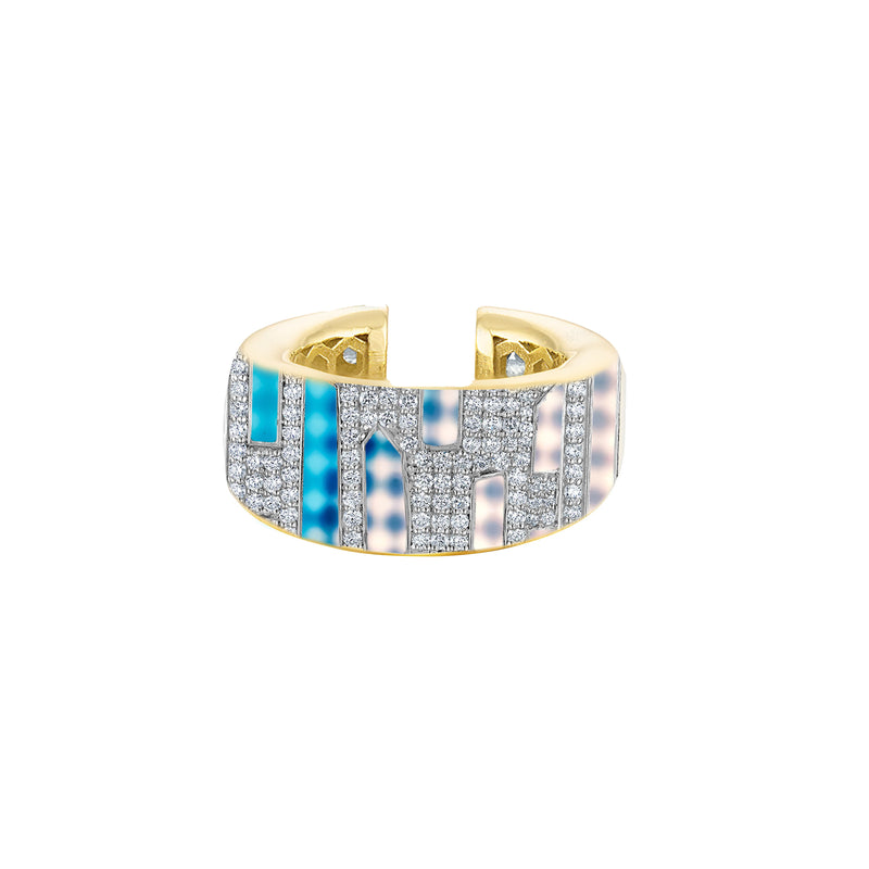 18k Gold Ear Cuff with Blue Enamel & Paved Diamond