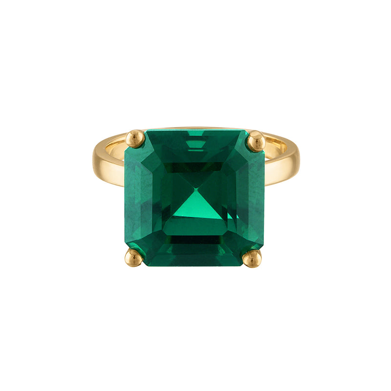 18k Gold Band with Princess Cut Dark Green Quartz Cocktail Ring