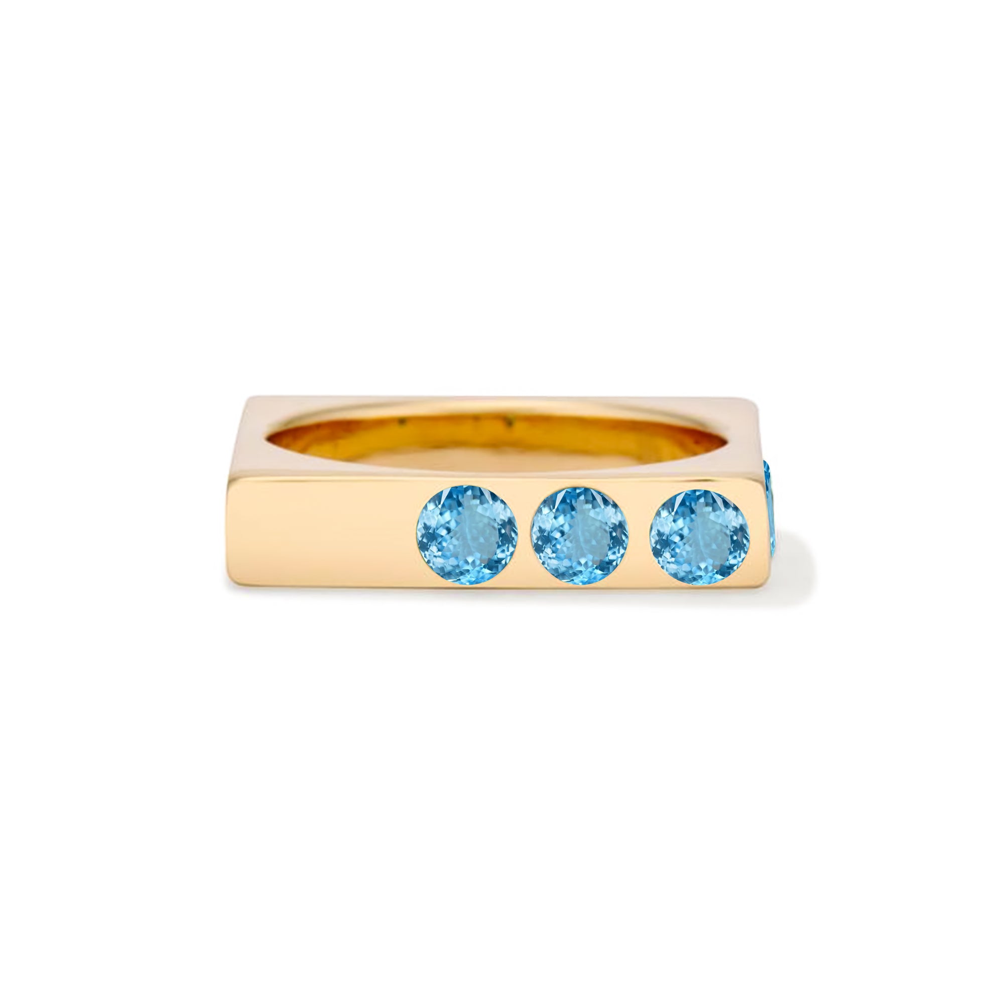 Solid 18k Gold Square Stacking Ring with Swiss Blue Topaz