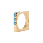 Solid 18k Gold Square Stacking Ring with Swiss Blue Topaz