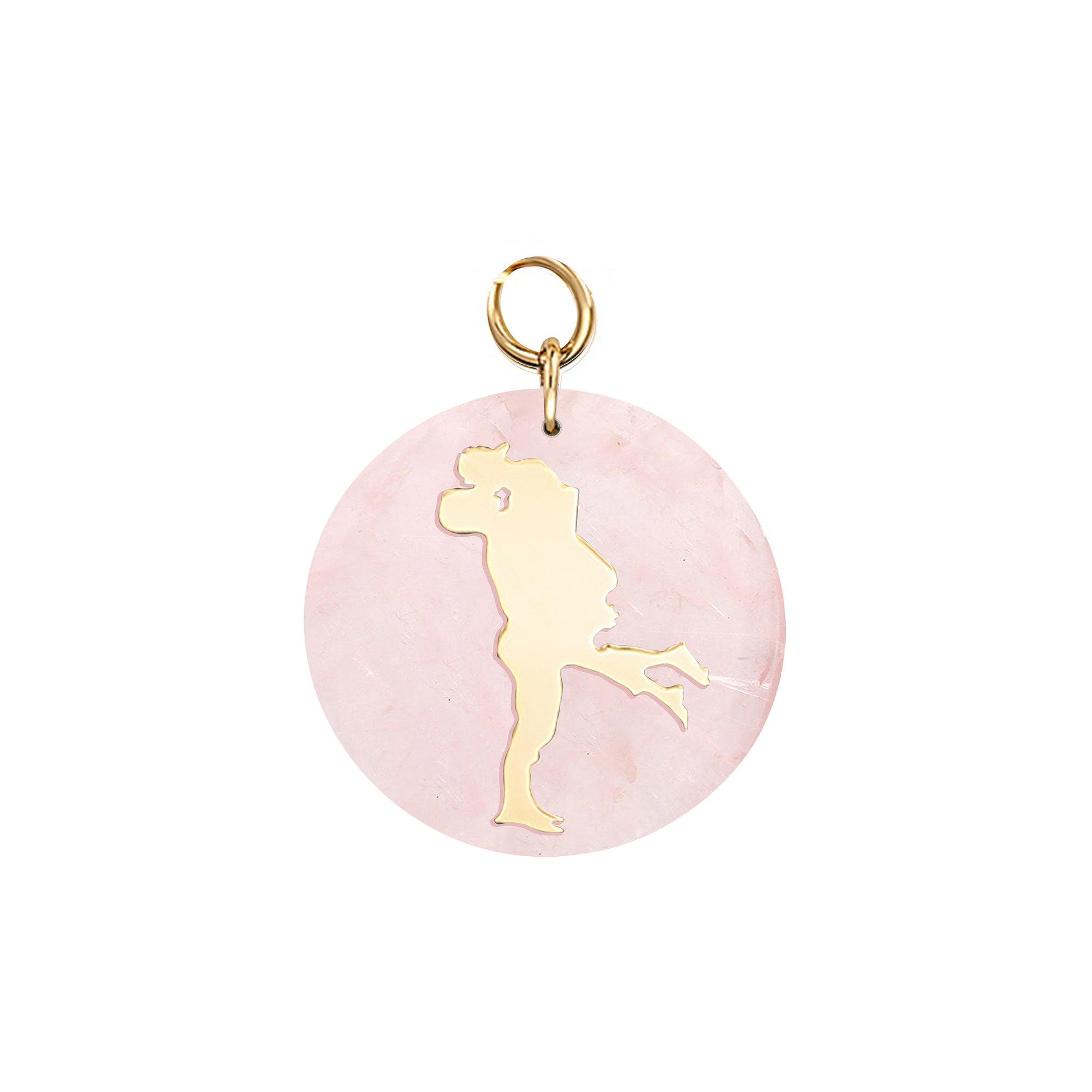 18k Gold Lovers Pendant on Rose Quartz Stone Disc