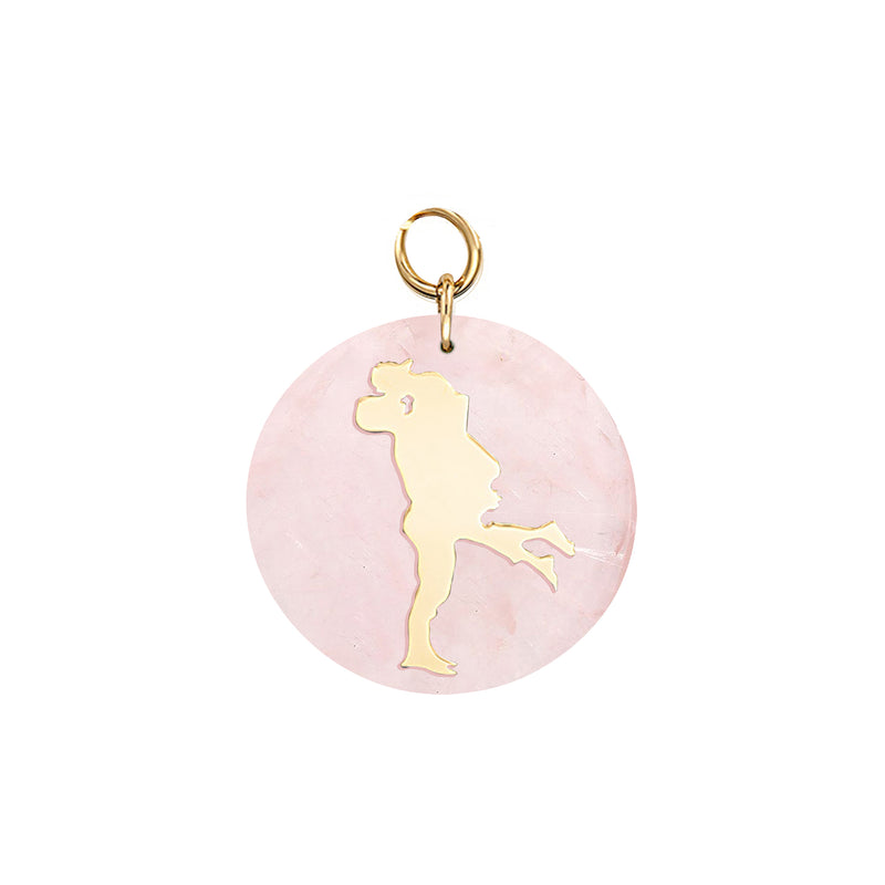 18k Gold Lovers Pendant on Rose Quartz Stone Disc