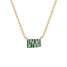 18k Gold Chain with Green Enamel & Paved Diamond Pendant