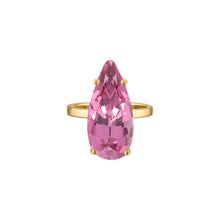 18k Gold Band with Long Pear Cut Pale Pink Quartz Cocktail Ring