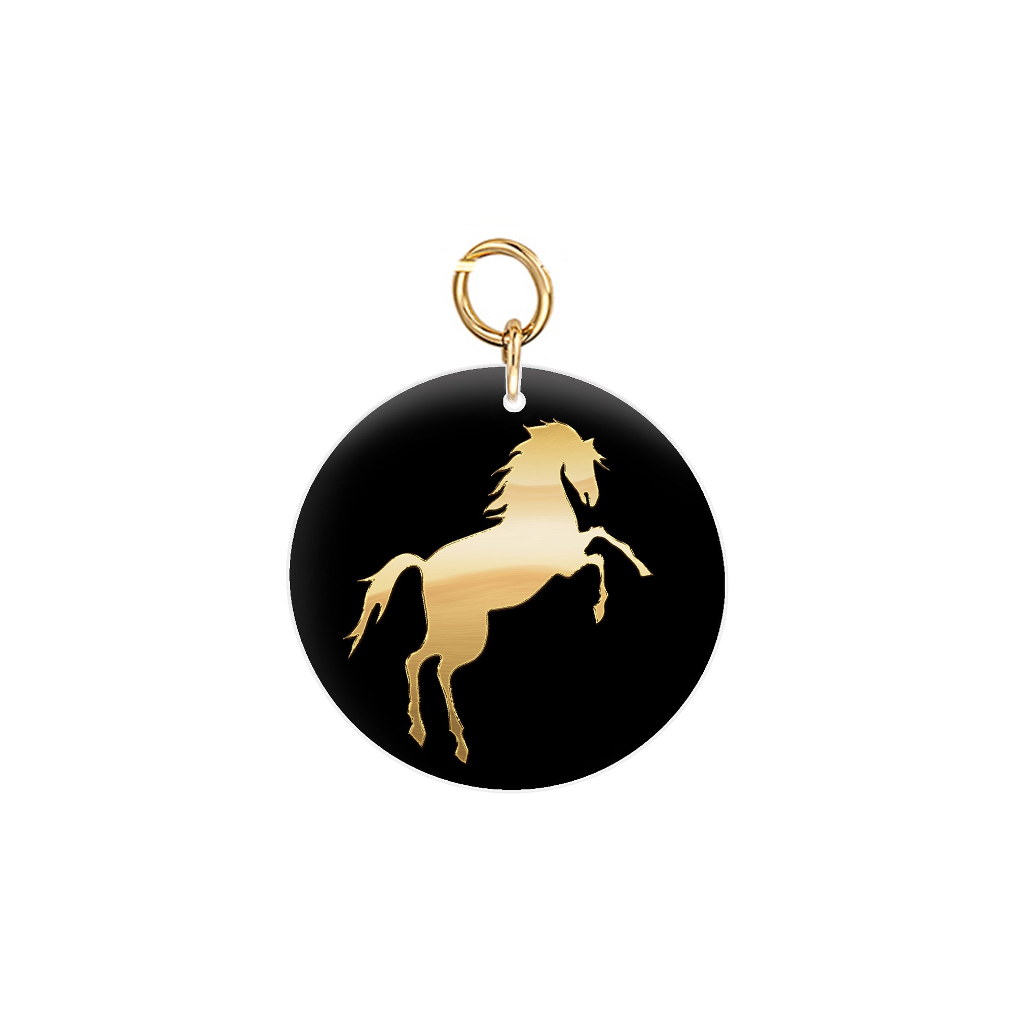 18k Gold Horse Pendant on Black Onyx Stone Disc