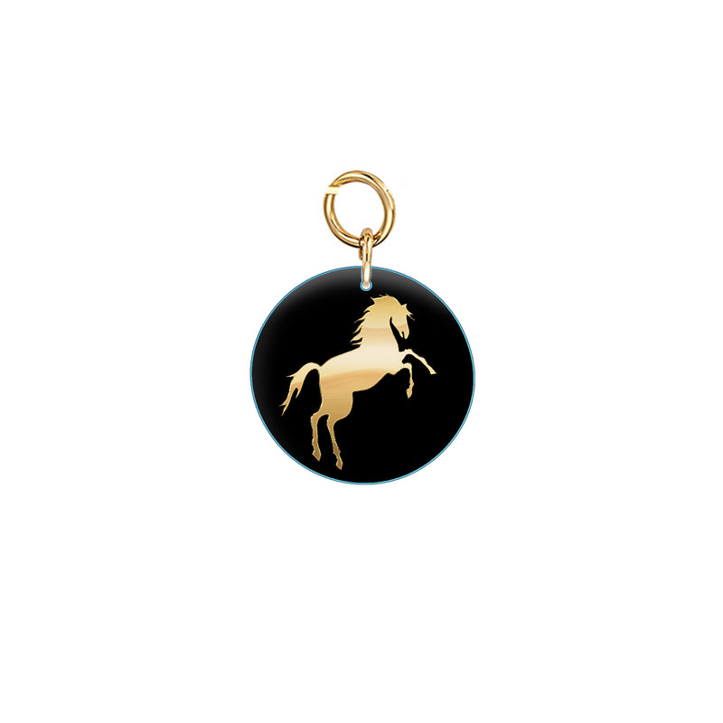 18k Gold Horse Pendant on Black Onyx Stone Disc