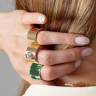 Solid 18k Gold Ring with Green Enamel