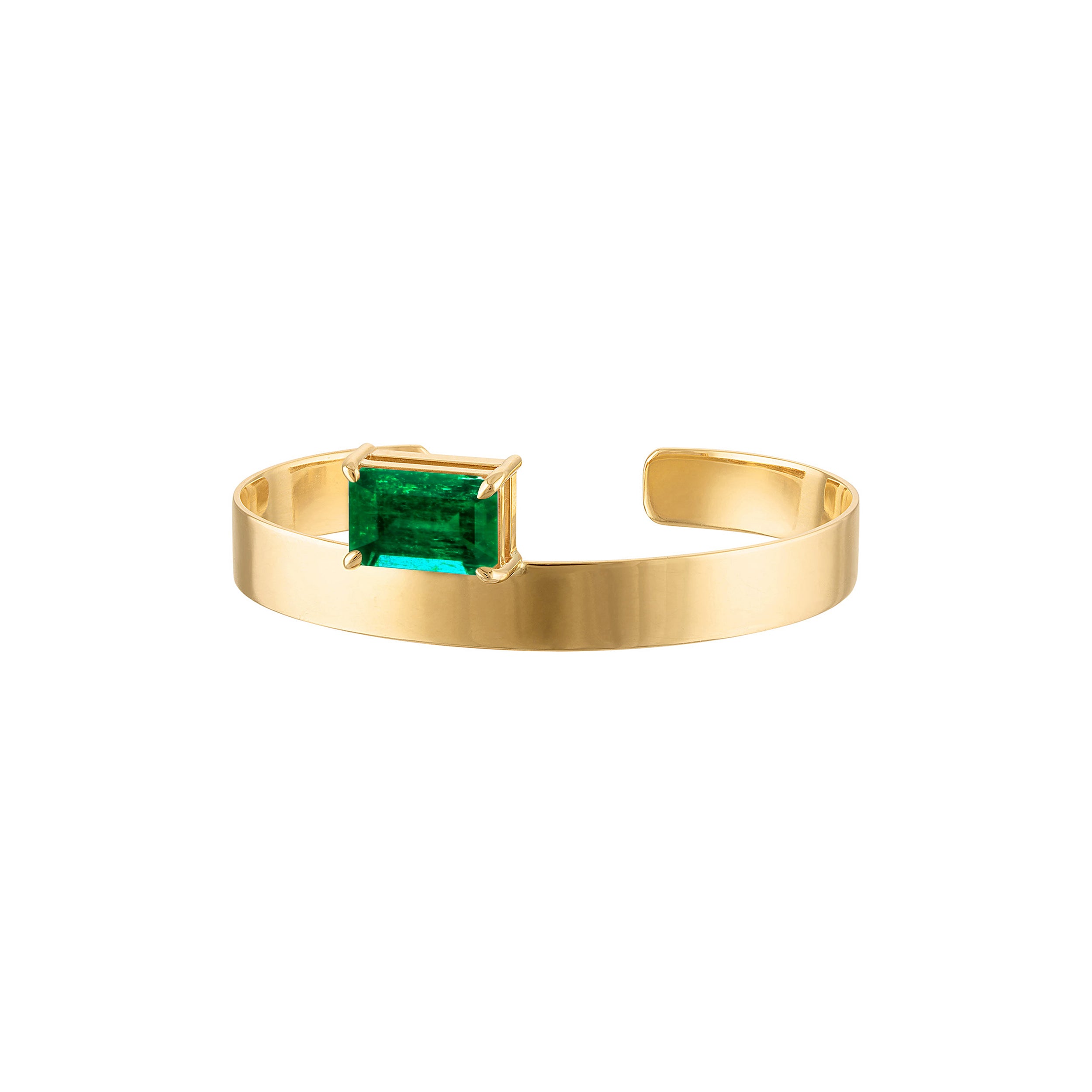 18k Solid Gold Cuff 8mm with Emerald Cut Dark Green Quartz