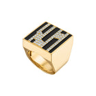 Solid 18k Gold Square Ring with Black Enamel & Paved Diamonds