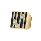 Solid 18k Gold Square Ring with Black Enamel & Paved Diamonds