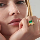 Solid 18k Gold Ring with Emerald Cut Dark Green Quartz