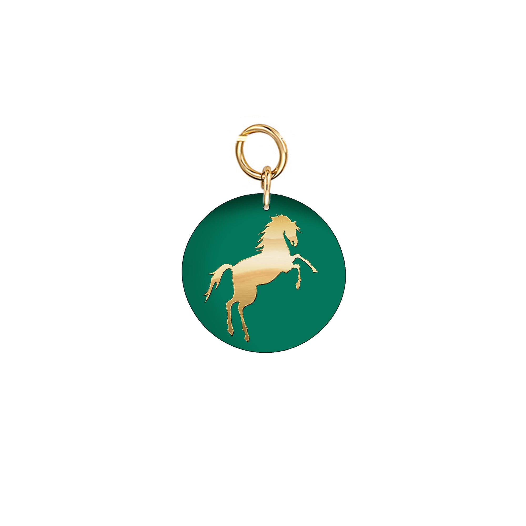 18k Gold Horse Pendant on Green Onyx Stone Disc