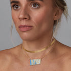 18k Gold Chain with Blue Enamel & Paved Diamond Pendant