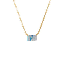 18k Gold Chain with Blue Enamel & Paved Diamond Pendant