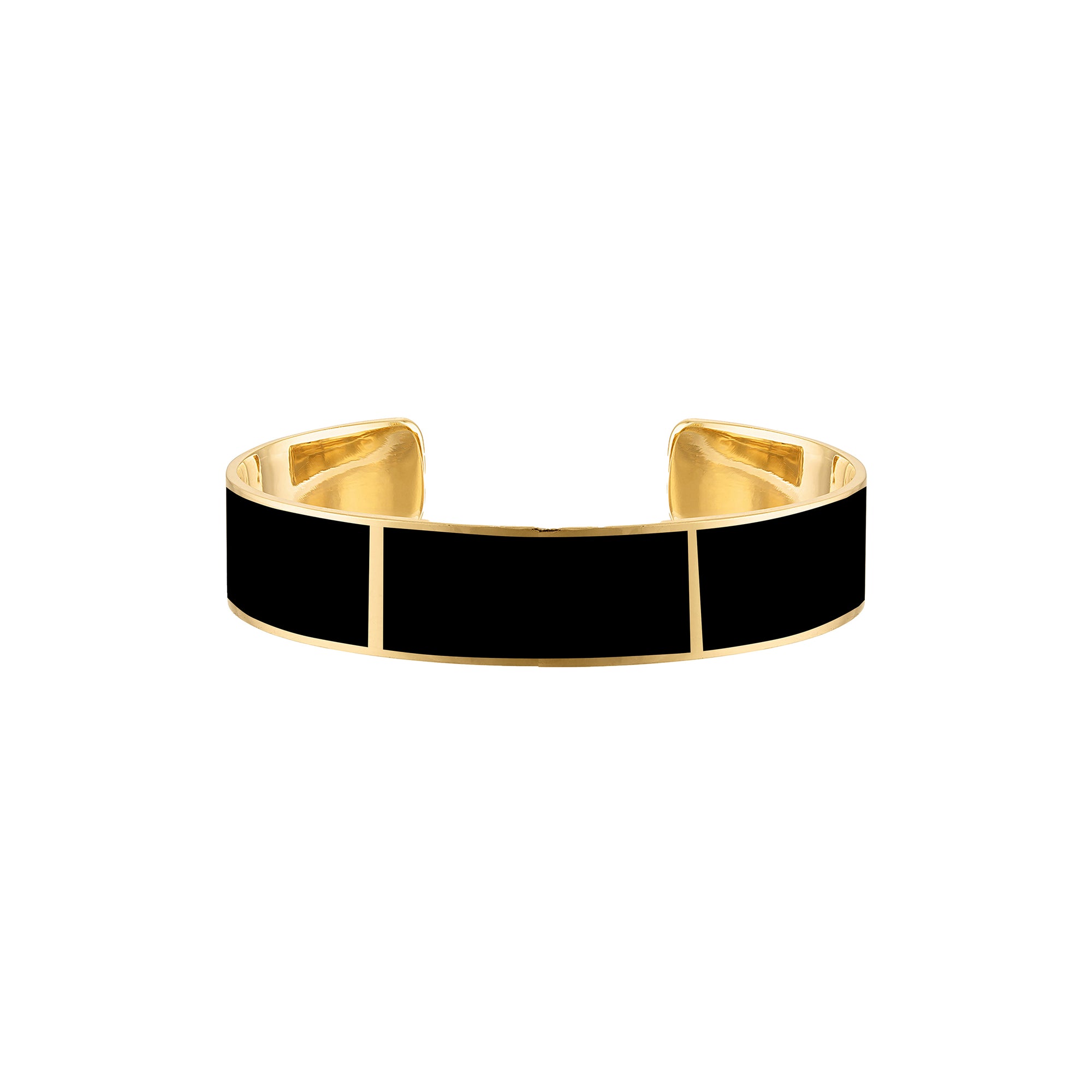 18k Gold 8mm Cuff Bracelets with  Black Enamel