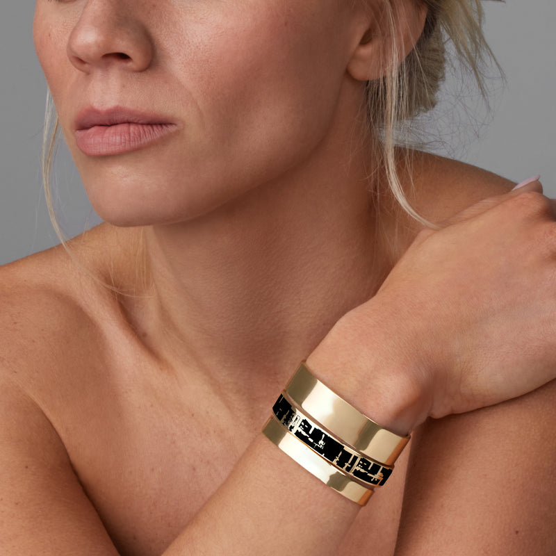 18k Gold 10mm Cuff Bracelets with Black Enamel