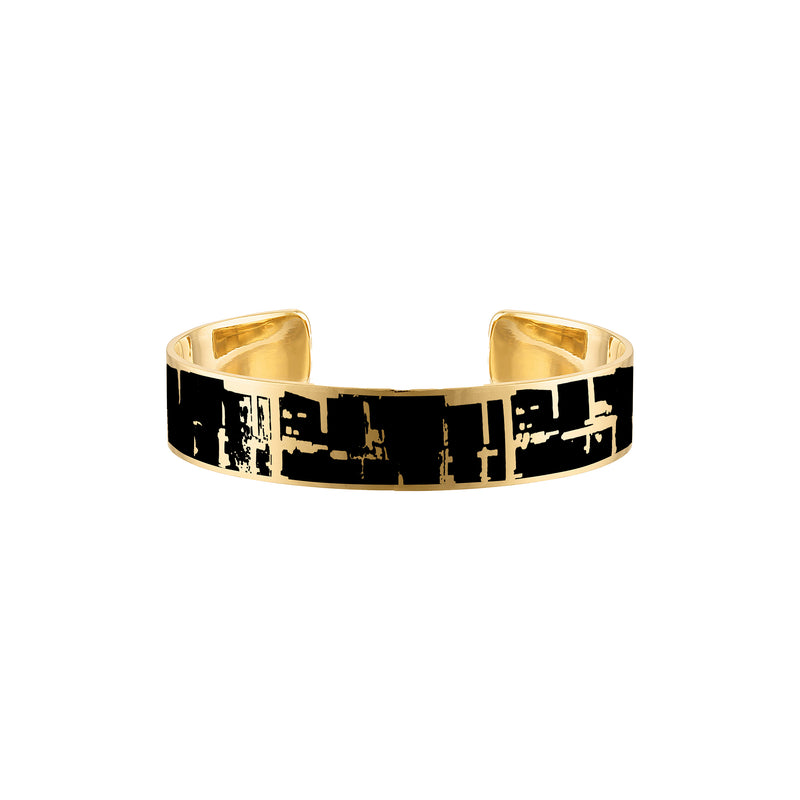 18k Gold 10mm Cuff Bracelets with Black Enamel