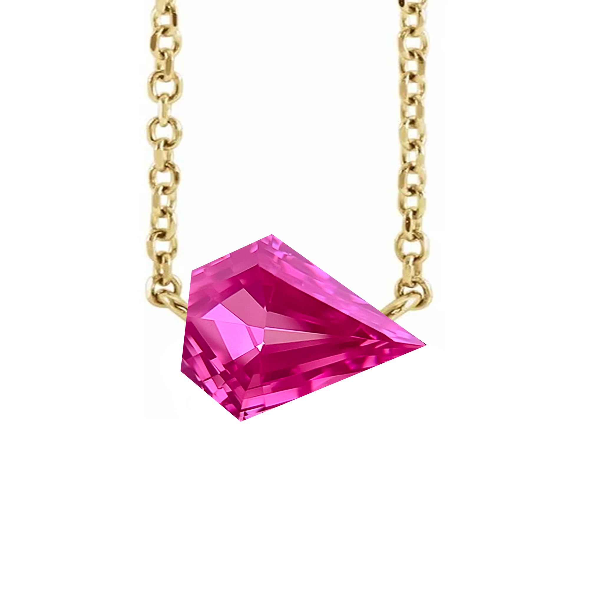 18k Gold Chain with Kite Cut Hot Pink Quartz