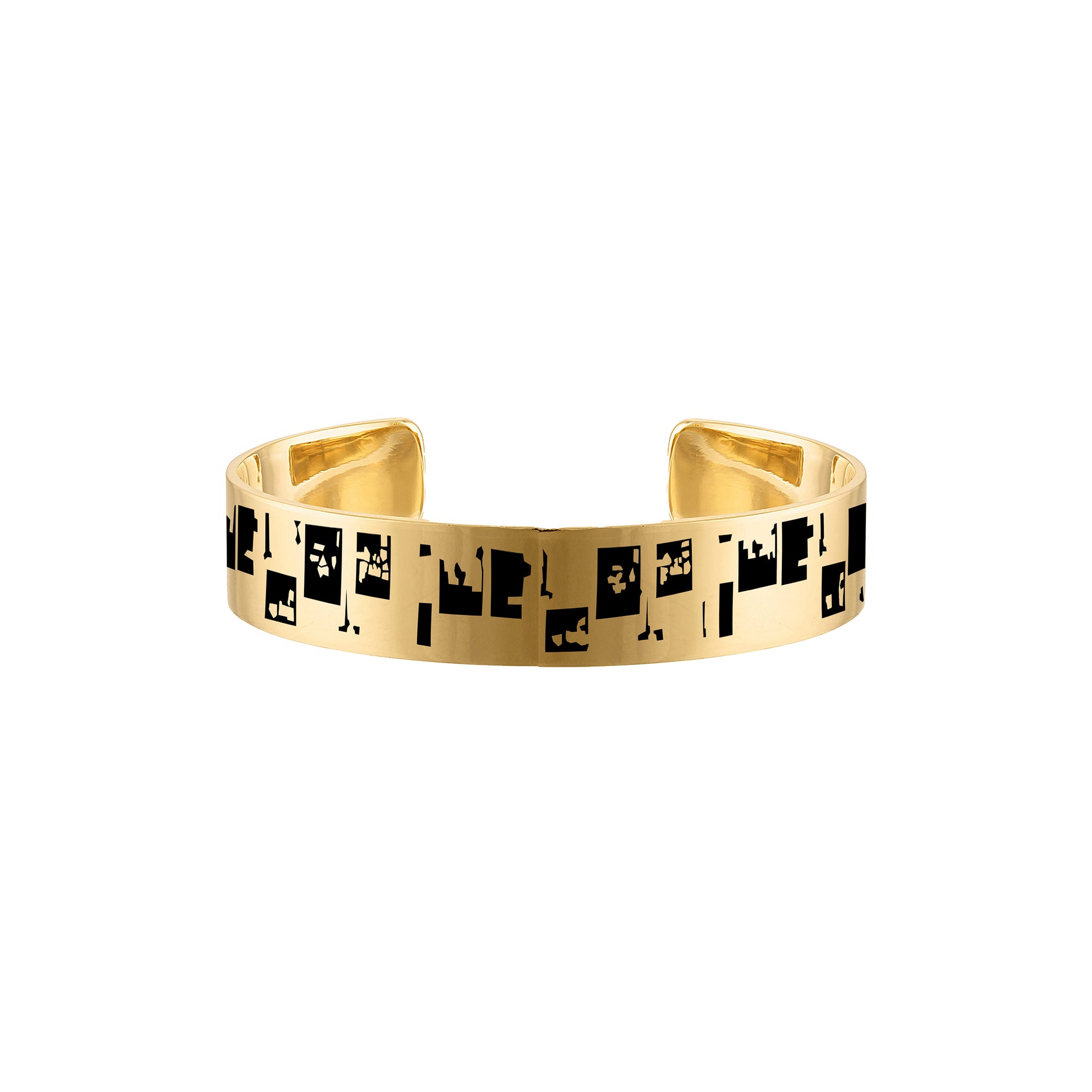 18k Gold 8mm Cuff Bracelets with  Black Enamel