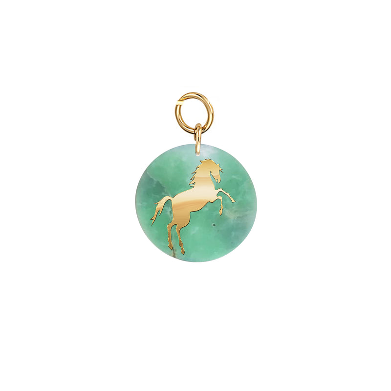 18k Gold Horse Pendant on Chrysoprase Stone Disc