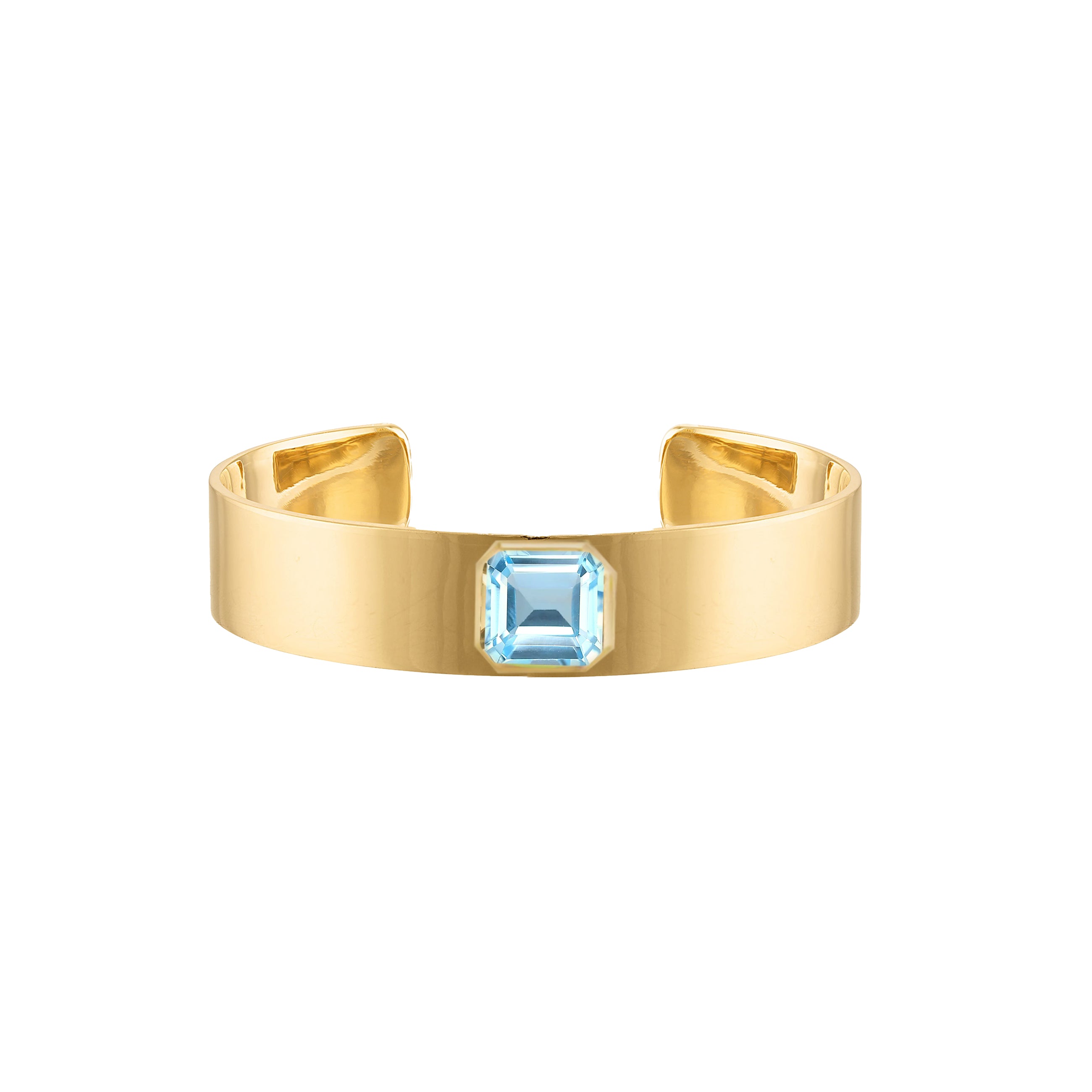 18k Gold Cuff with Cushion Cut Blue Topaz