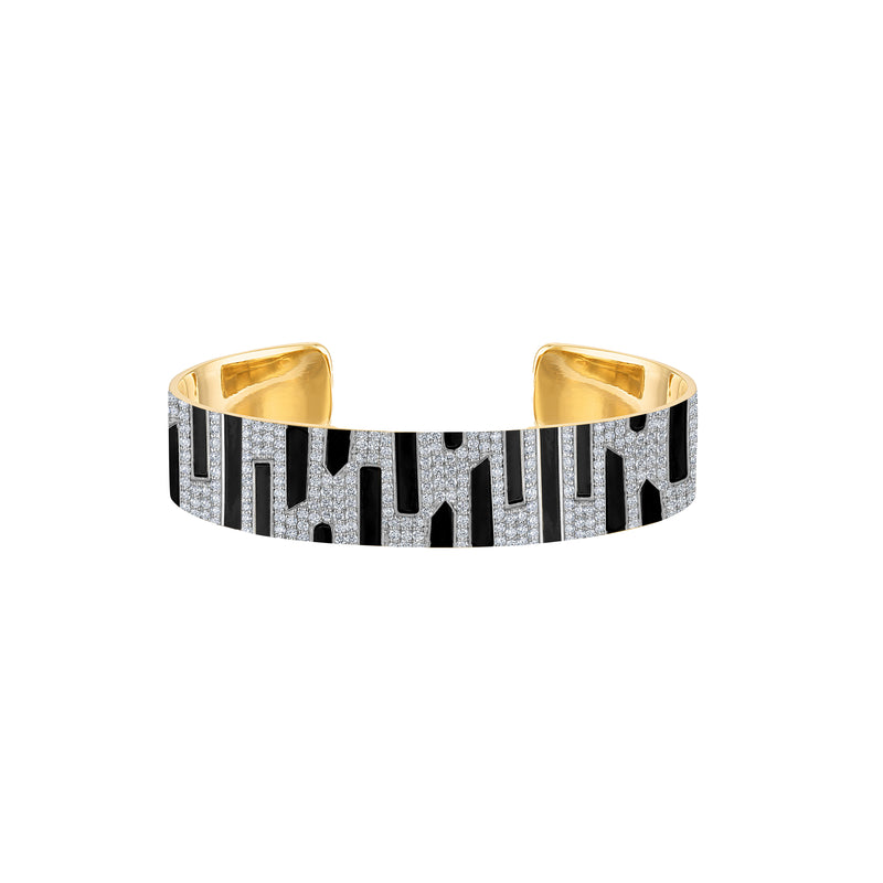 18k Gold 10mm Cuff with Paved Diamonds & Black Enamel