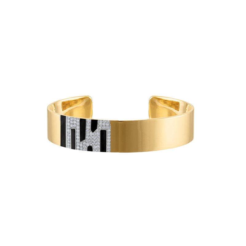 18k Gold 10mm Cuff with Black Enamel & Paved Diamonds