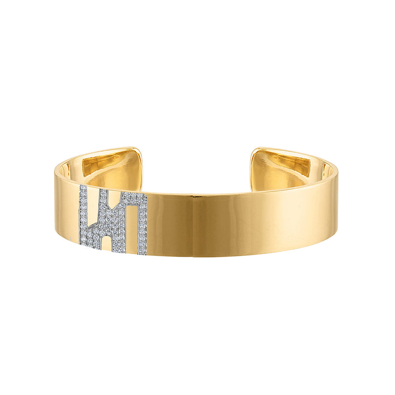 18k Gold 10mm Cuff with Paved Diamonds