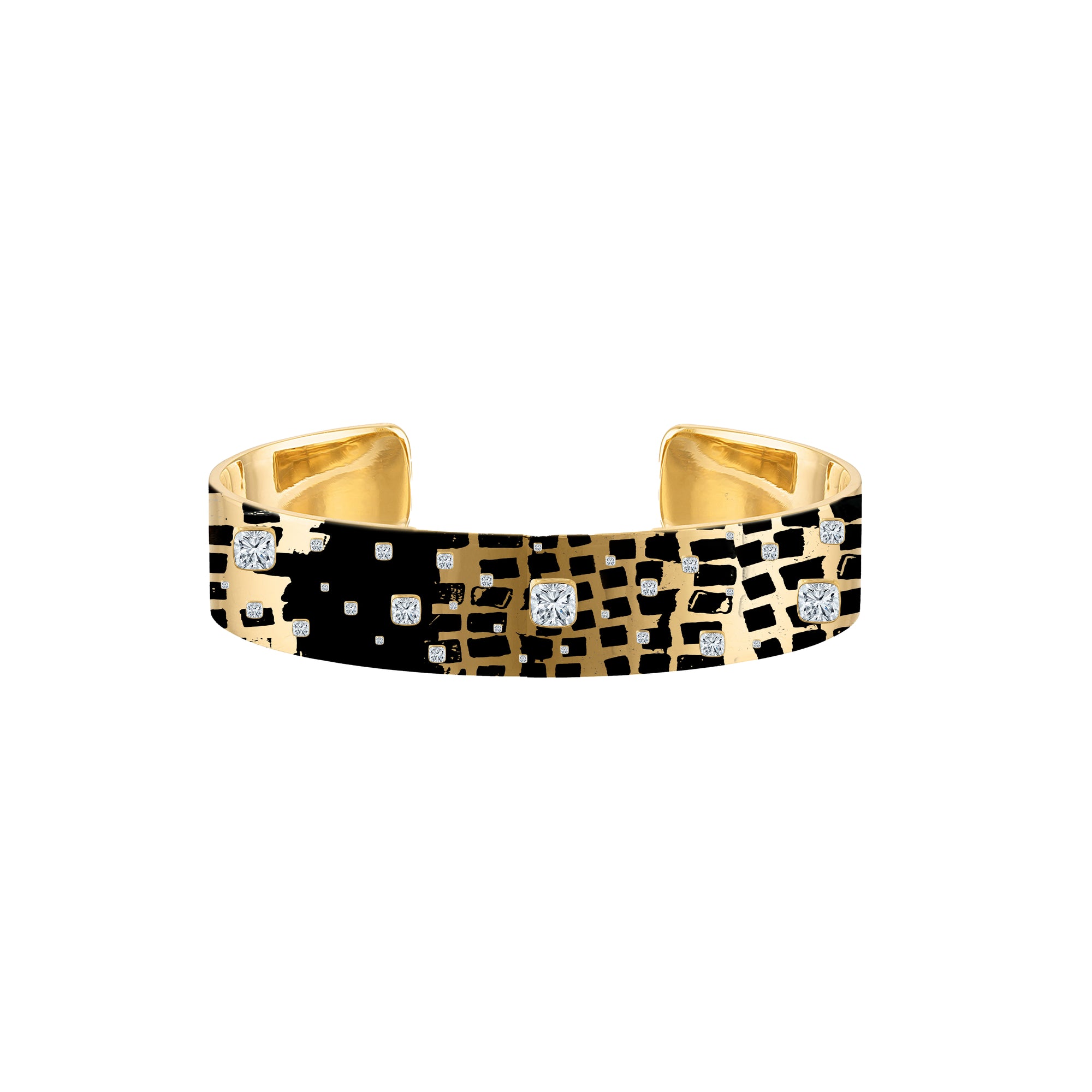 18k Gold Cuff with Black Enamel & Paved Diamonds