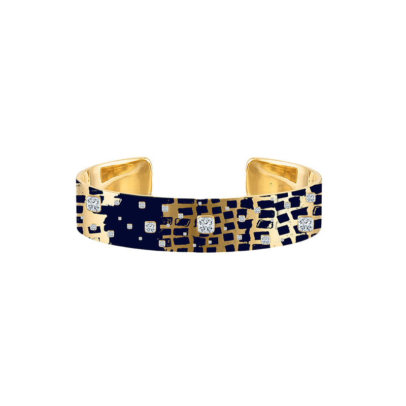 18k Gold Cuff with Navy Enamel & Paved Diamonds