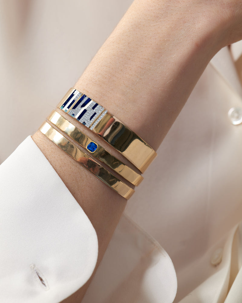 18k Gold Cuff with Navy Enamel & Paved Diamonds