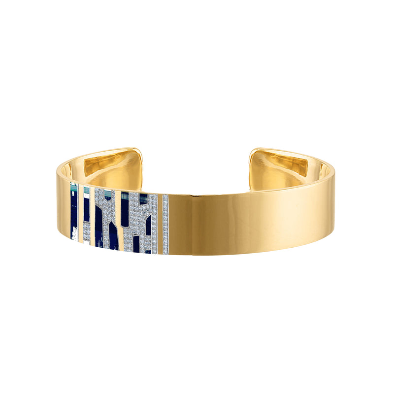 18k Gold Cuff with Navy Enamel & Paved Diamonds