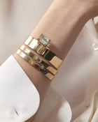 18k Solid Gold Cuff with Cushion Cut Clear Quartz