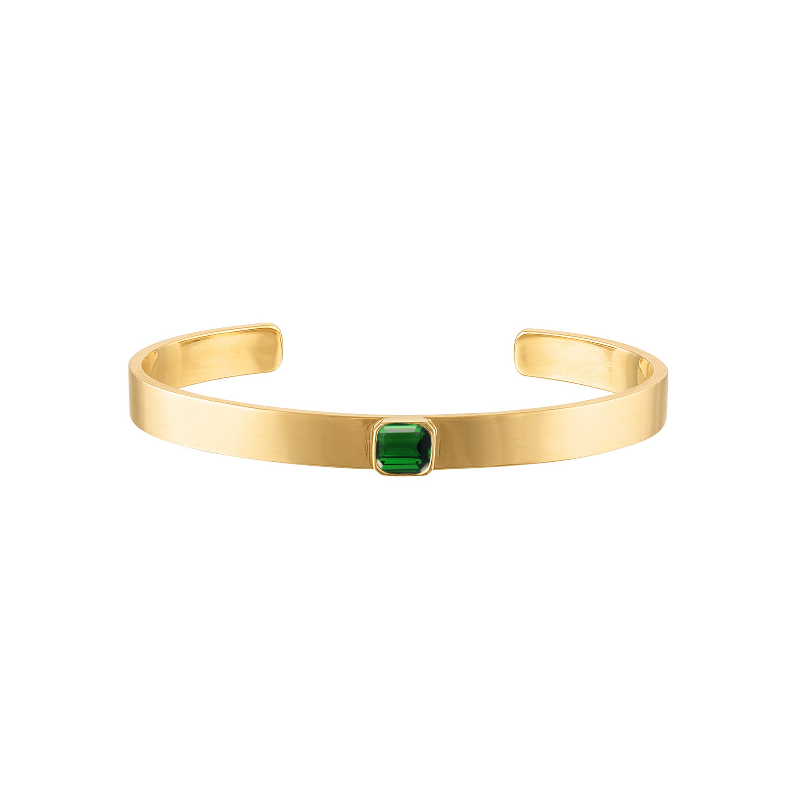 18k Solid Gold Cuff with Cushion Cut Dark Green Quartz