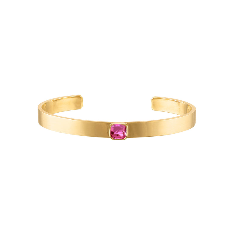 18k Solid Gold Cuff with Cushion Cut Hot Pink Quartz