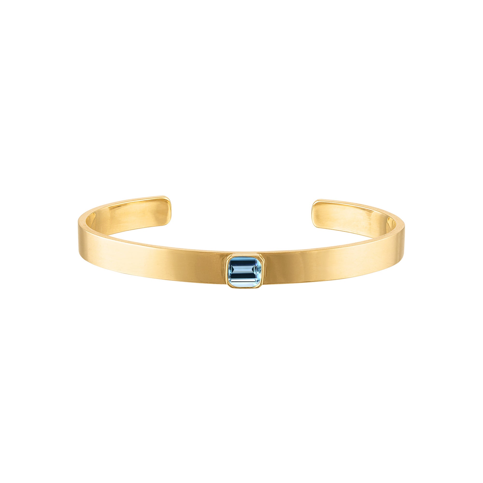 18k Solid Gold Cuff with Cushion Cut Swiss Blue Topaz