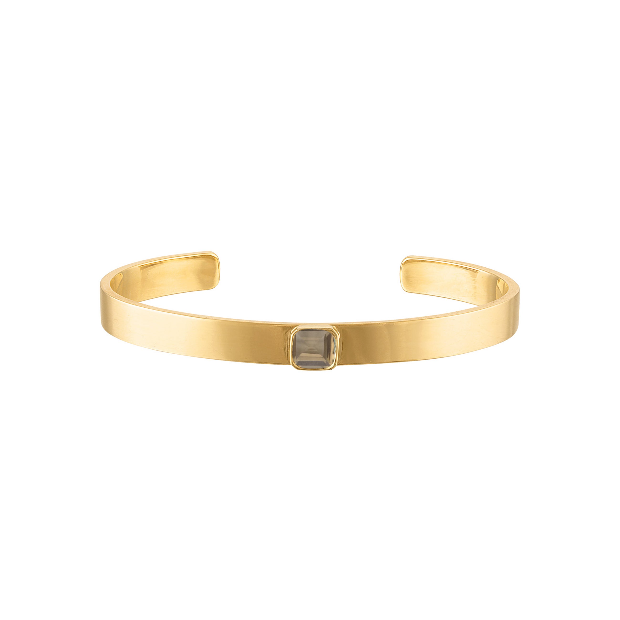 18k Solid Gold Cuff with Cushion Cut Smoky Topaz