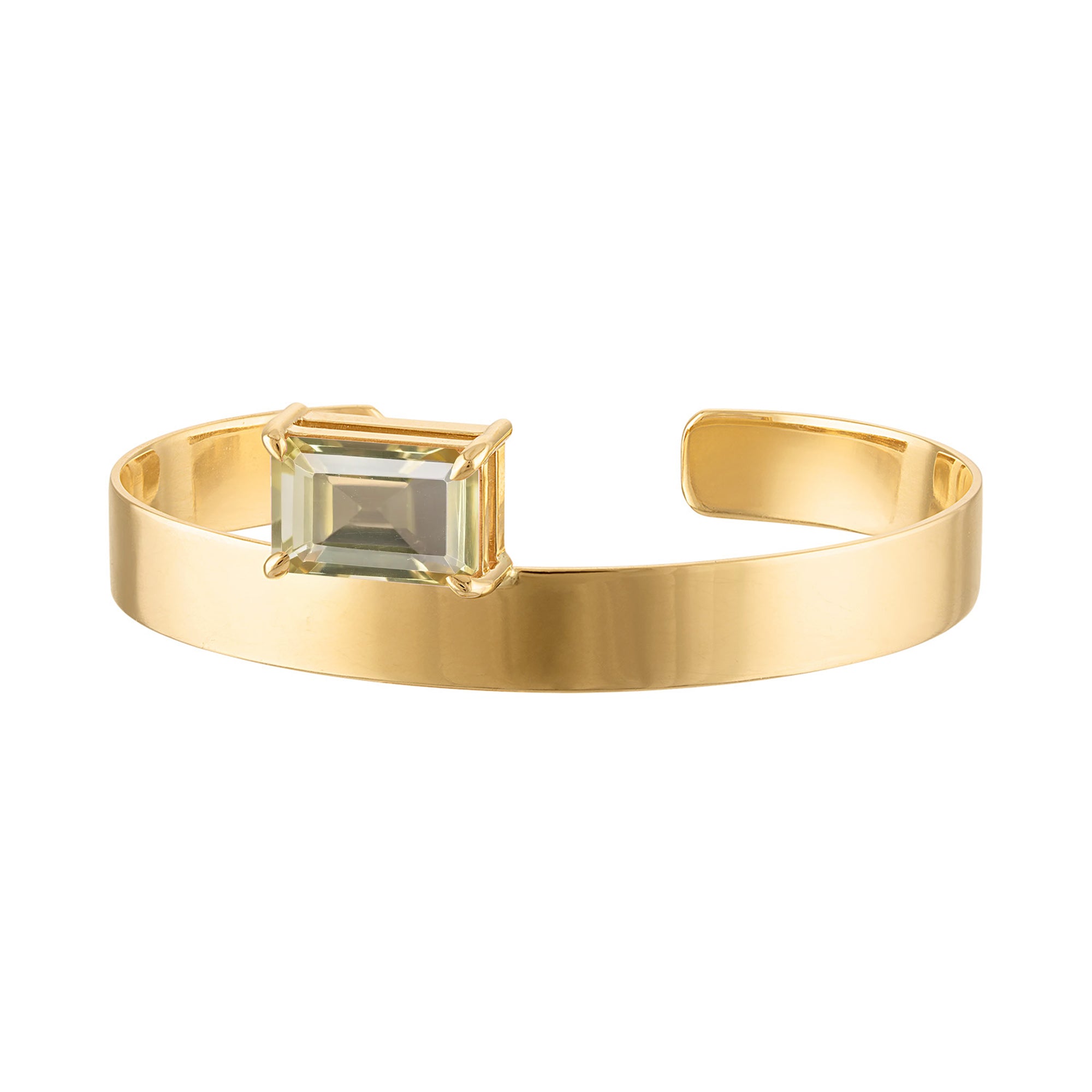 18k Solid Gold Cuff 8mm with Emerald Cut Champagne Citrine