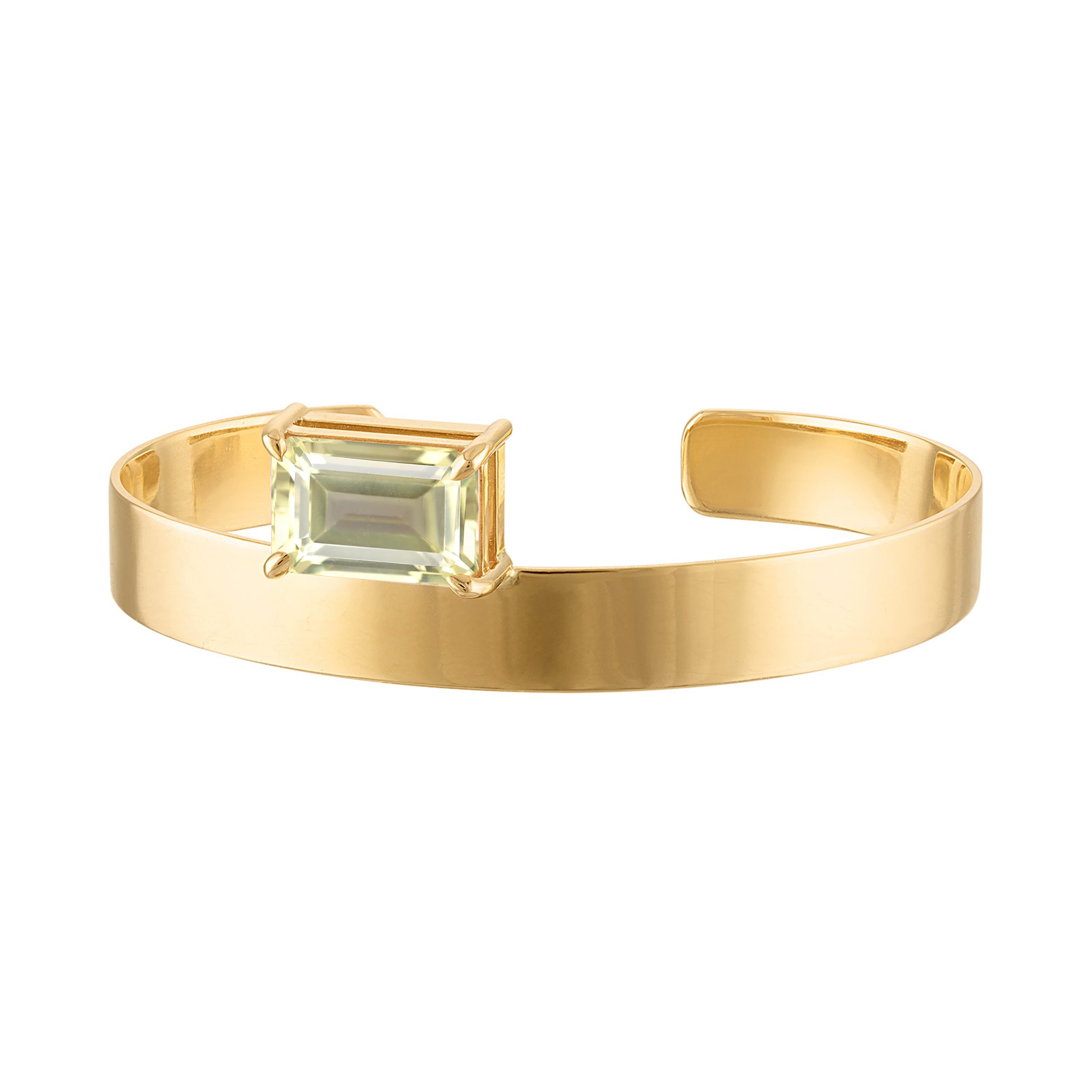 18k Solid Gold Cuff 8mm with Emerald Cut Light Yellow Citrine