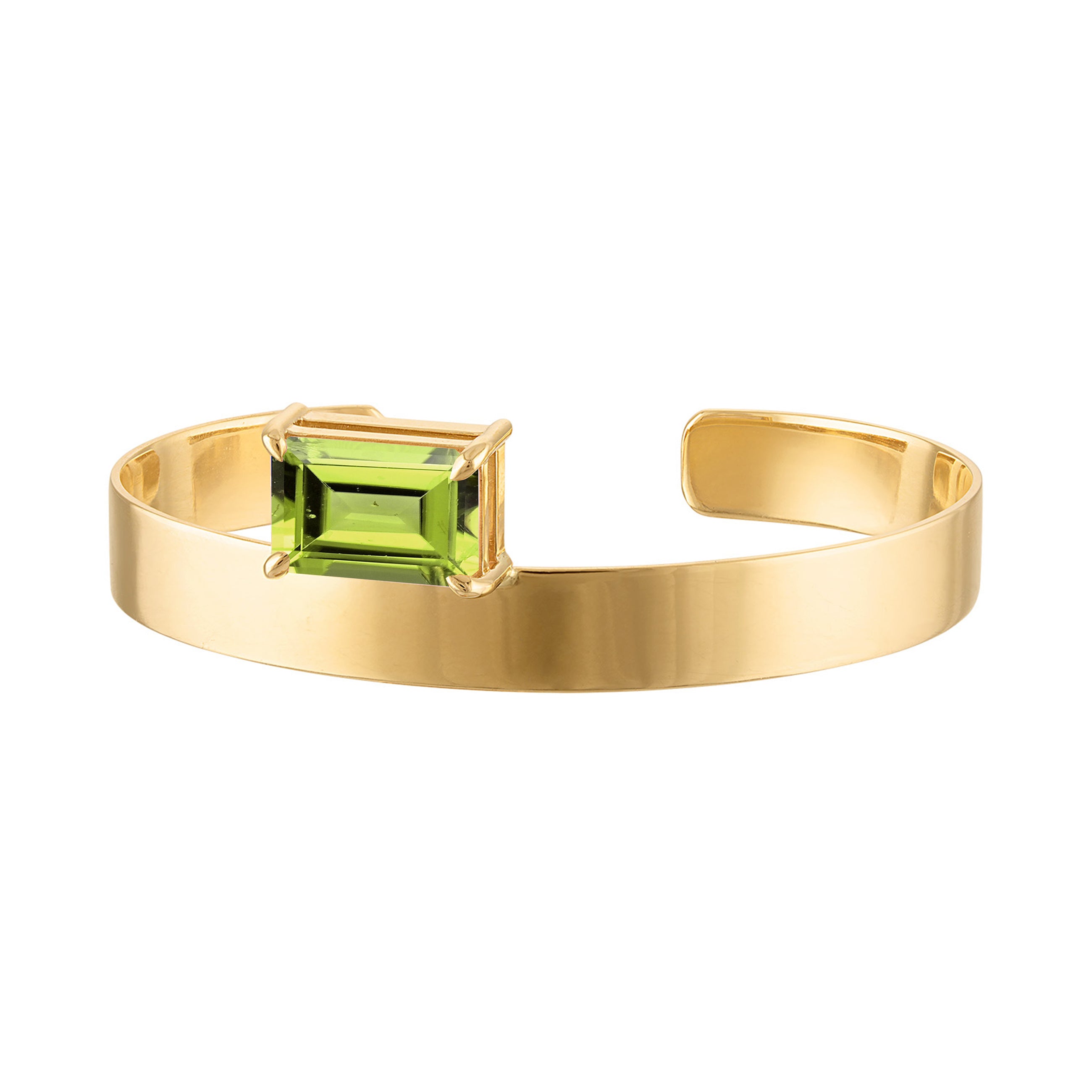 18k Solid Gold Cuff 8mm with Emerald Cut Peridot