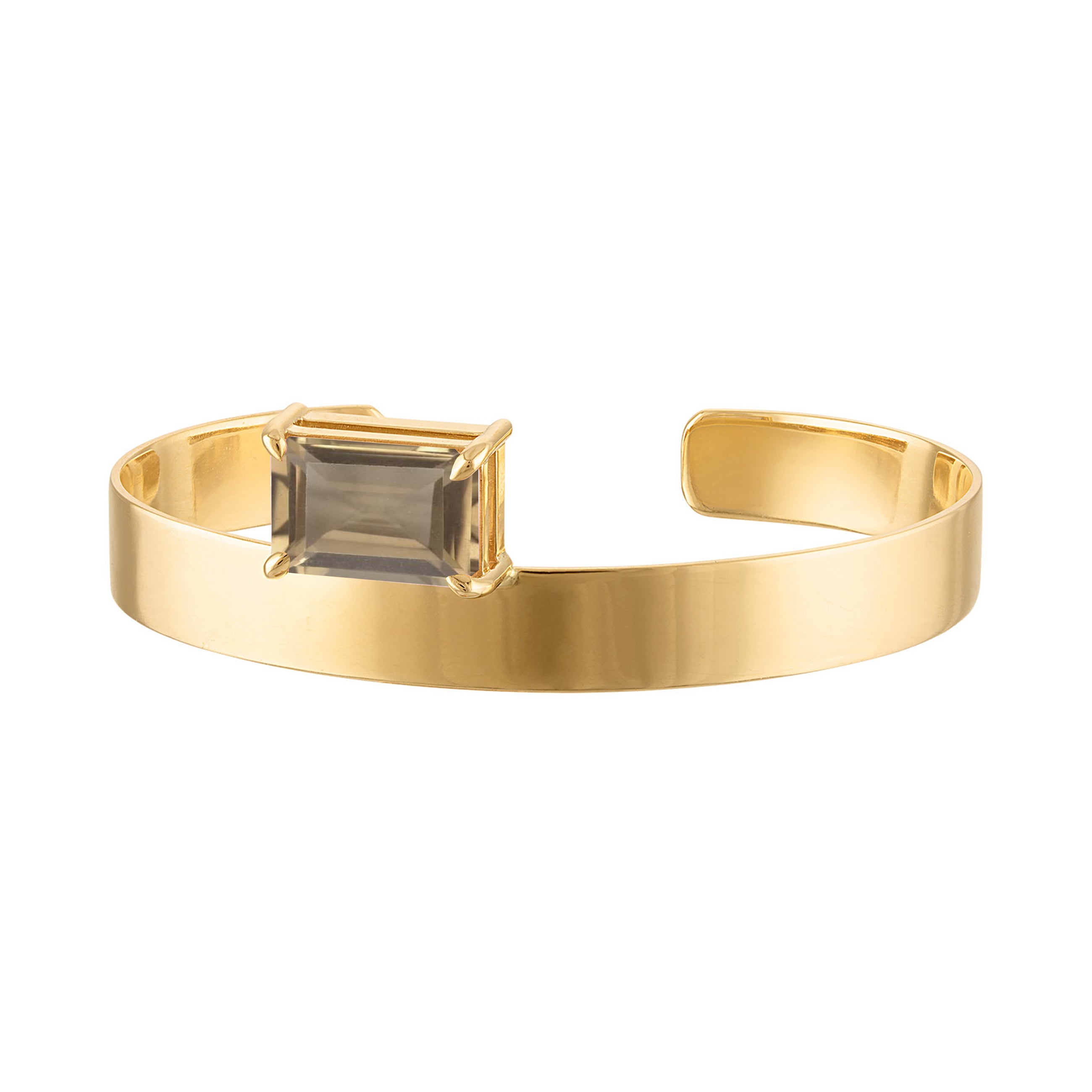 18k Solid Gold Cuff 8mm with Emerald Cut Smoky Topaz