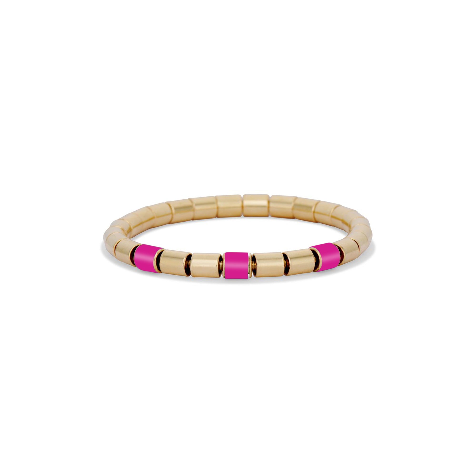 18k Gold Stretch Bracelet with Hot Pink Quartz