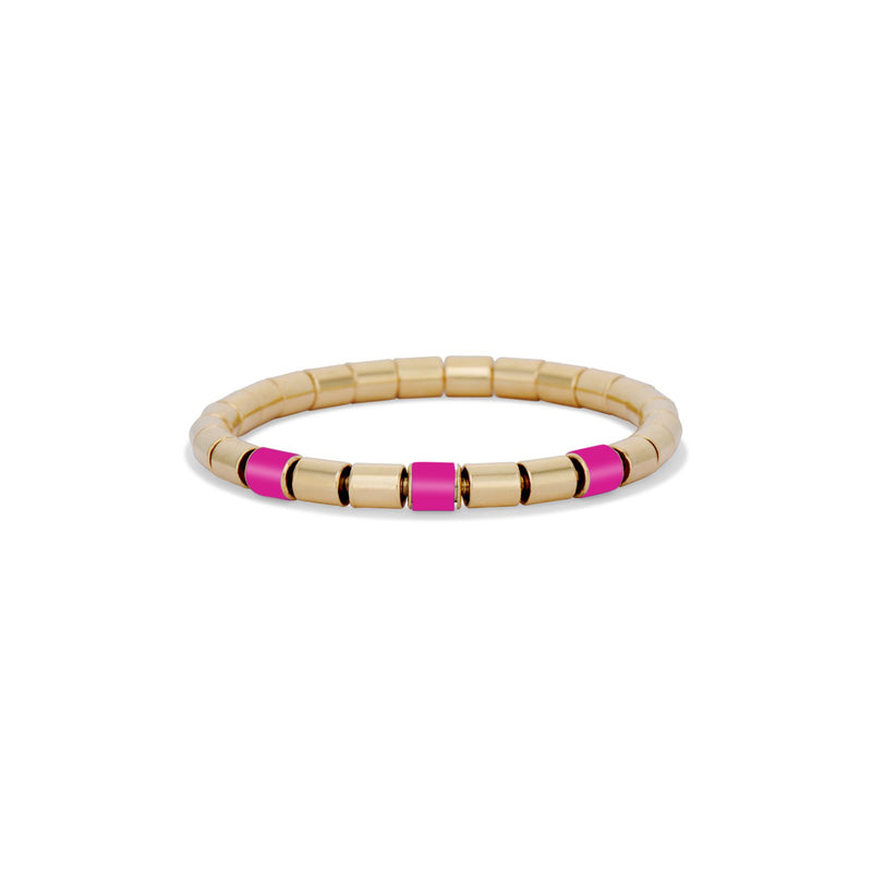 18k Gold Stretch Bracelet with Hot Pink Quartz