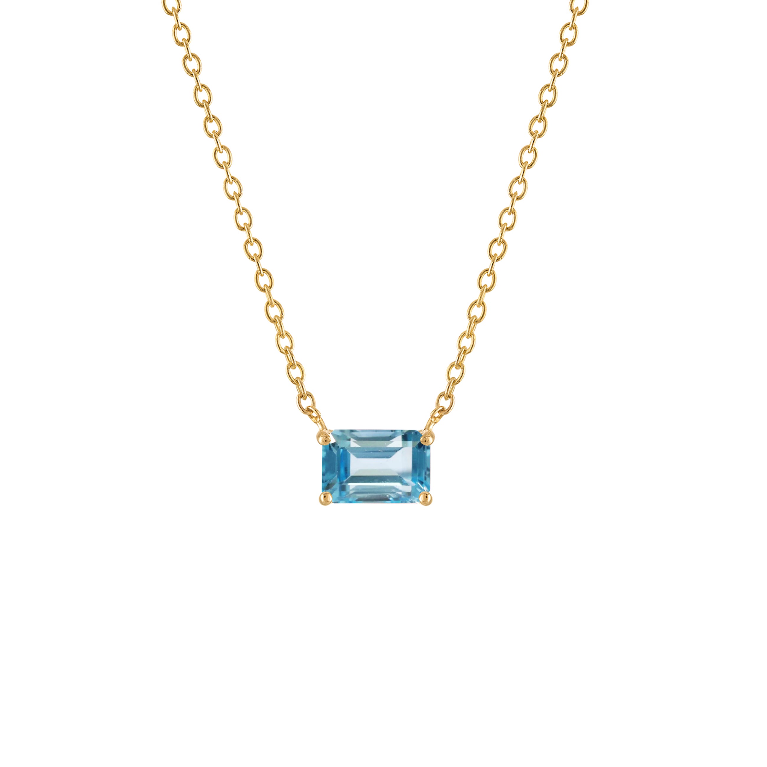 18k Gold Chain with Emerald Cut Blue Swiss Topaz (small)