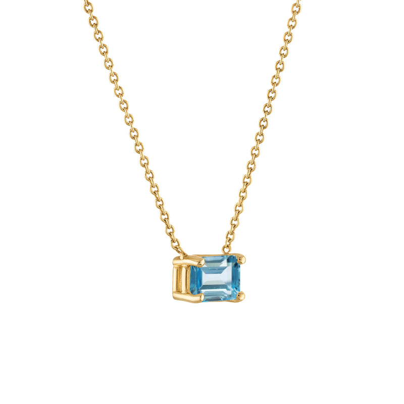 18k Gold Chain with Emerald Cut Blue Swiss Topaz (small)