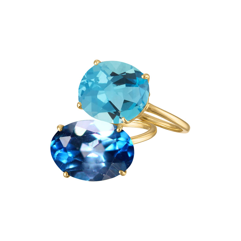 18k Gold Radiant Cut Swiss Blue Topaz Cocktail Ring