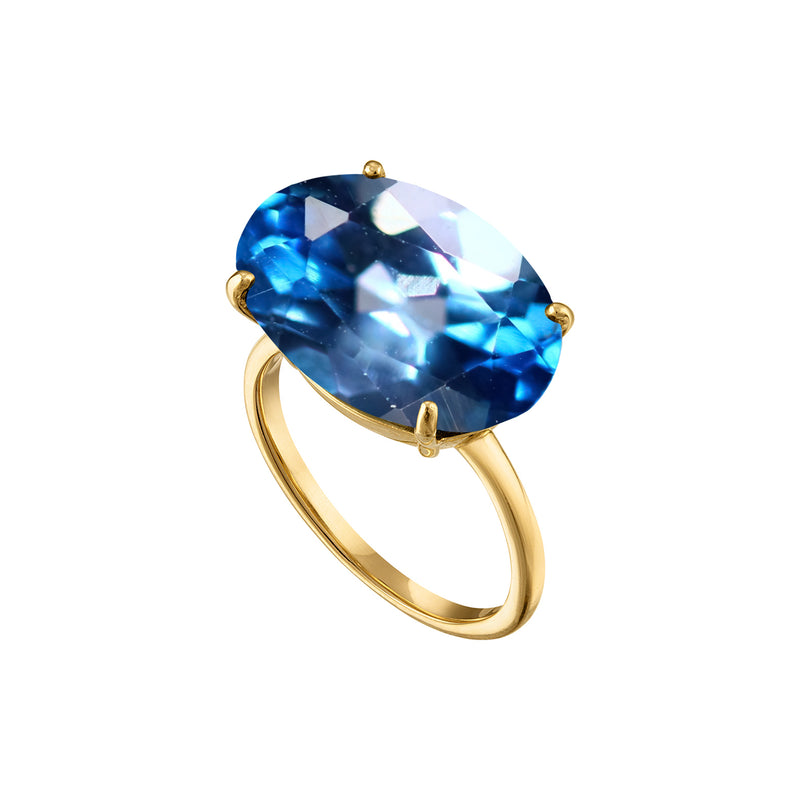 18k Gold Radiant Cut London Blue Topaz Cocktail Ring